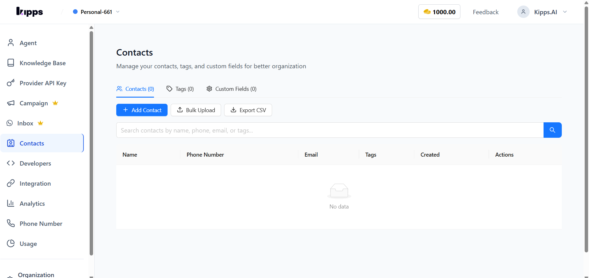 Contacts Dashboard Screenshot