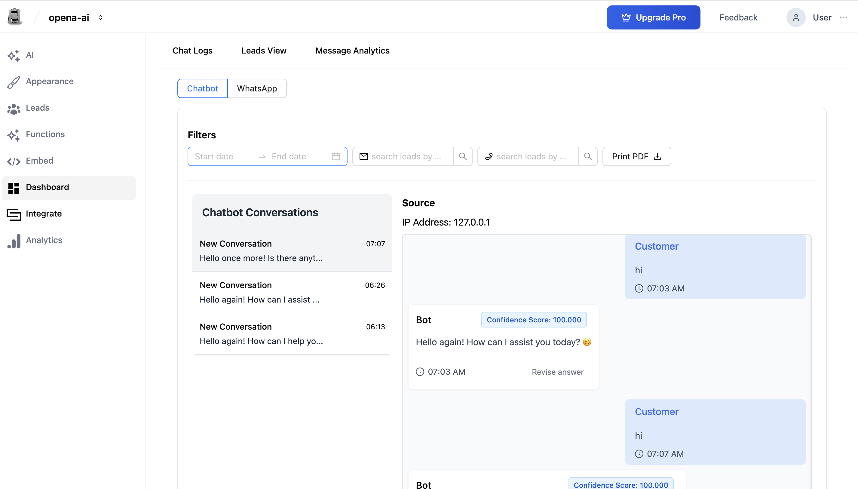 Chat Logs Panel