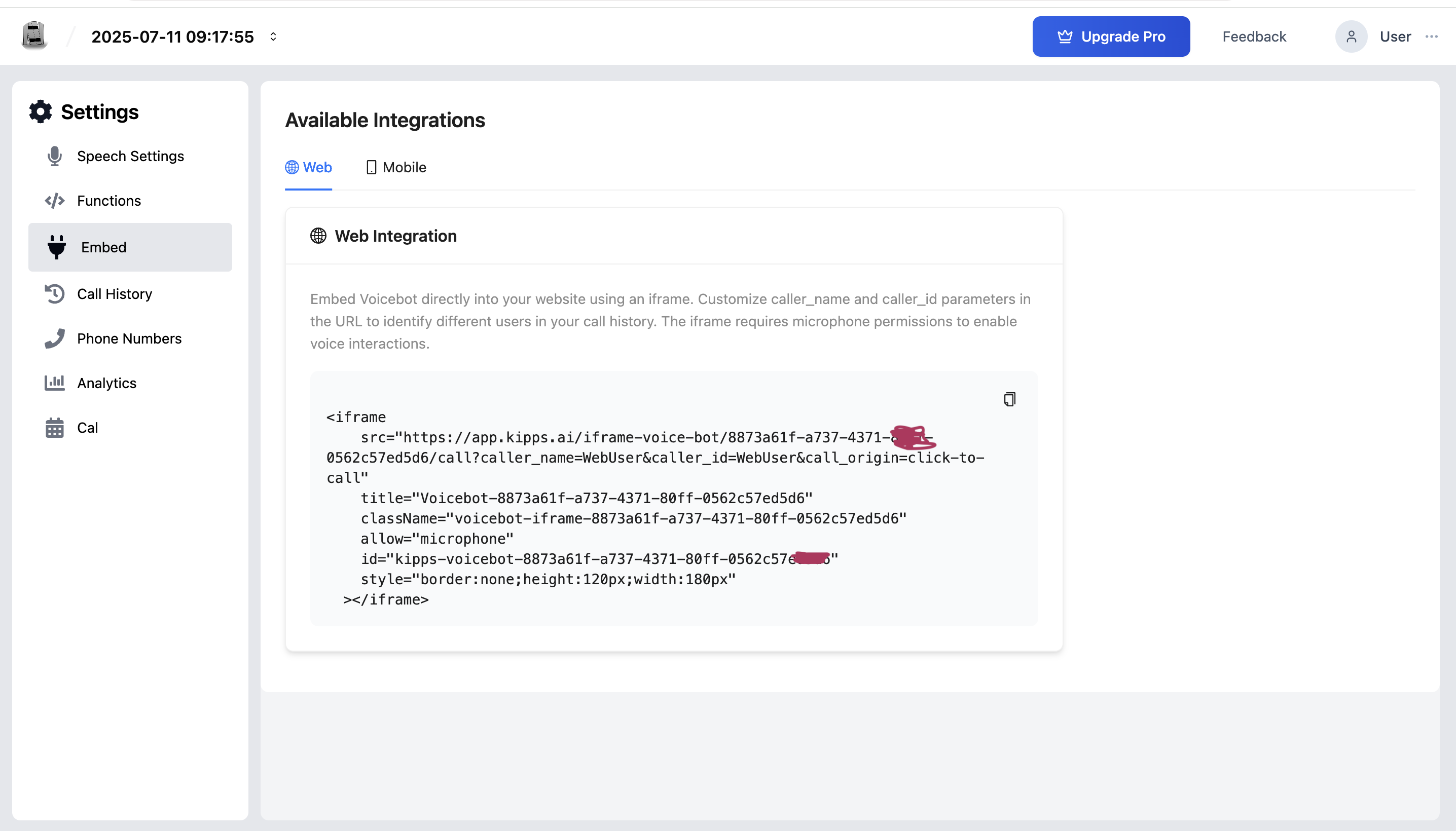 Web Embed Code Snippet
