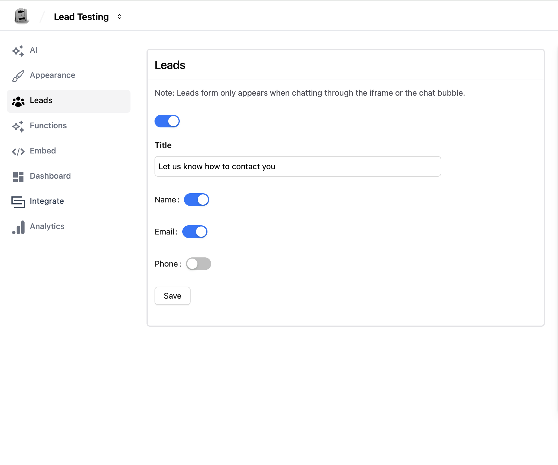 Setting Interface Form