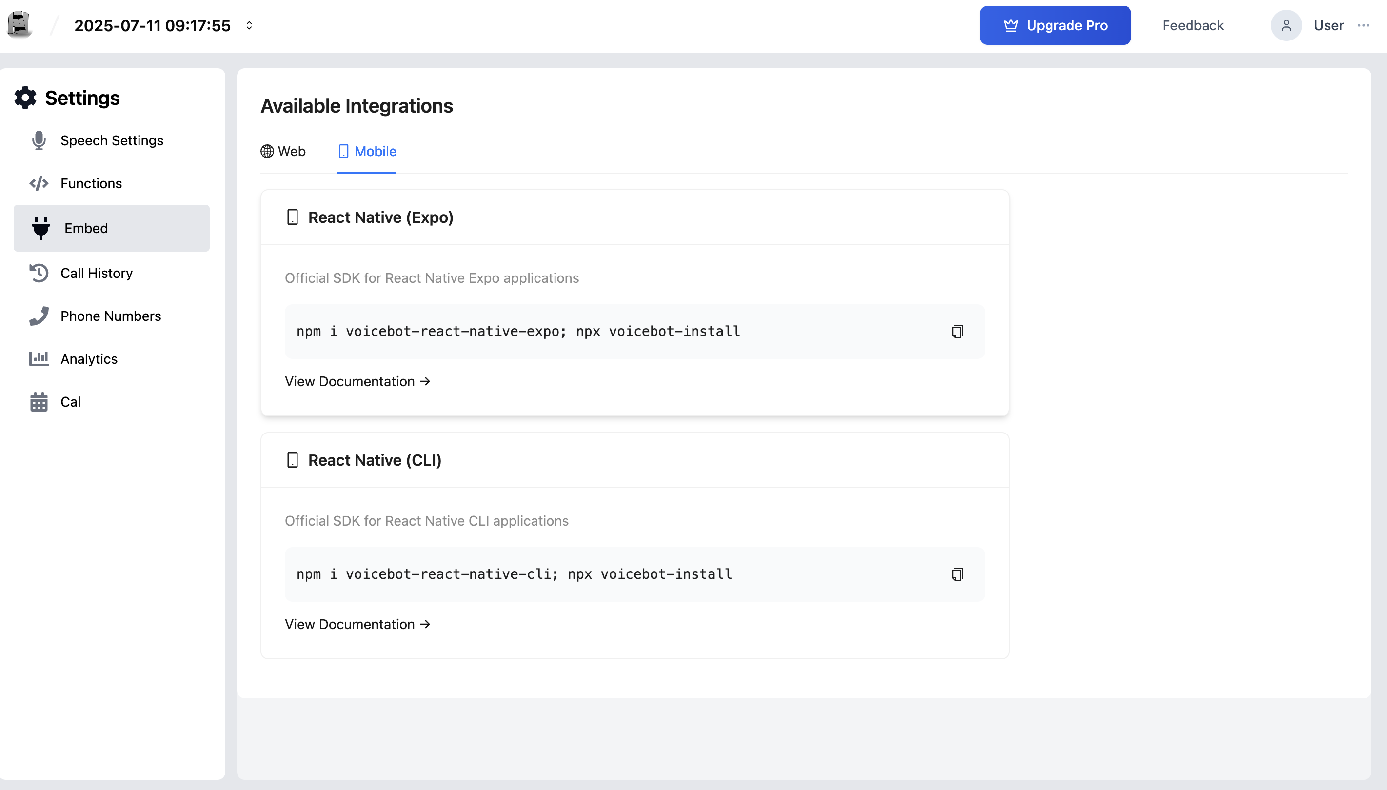 Mobile Embed Options