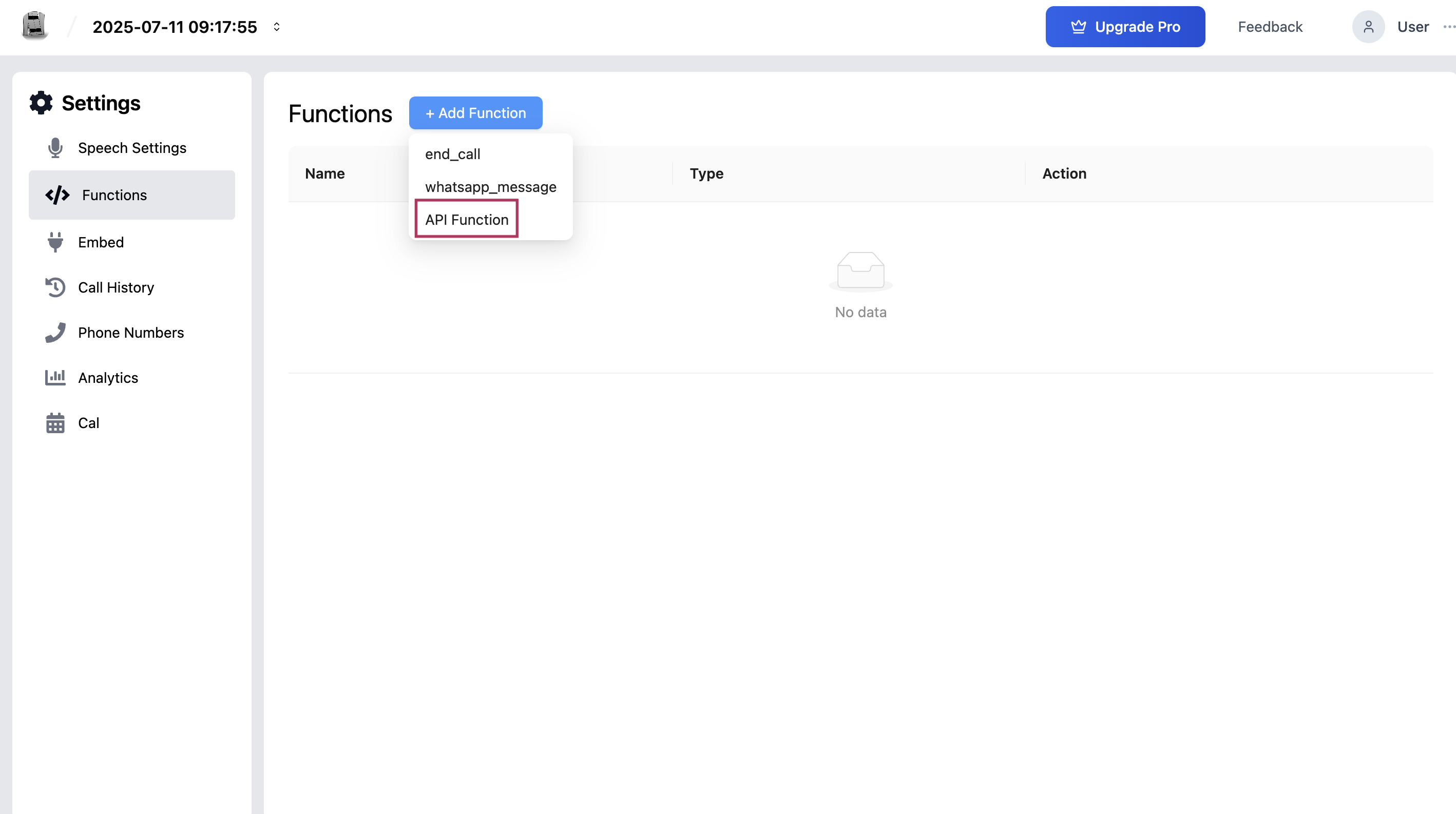 Configure API Function Form