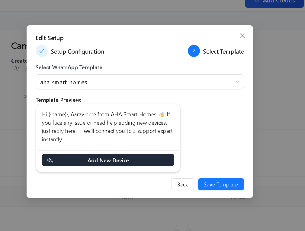 Select WhatsApp Template